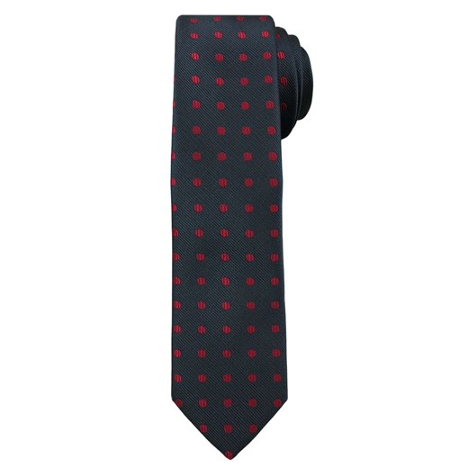 Ciemnogranatowy Elegancki Męski Krawat -ALTIES- w Czerwone Kropki, Groszki KRALTS0218 ze sklepu JegoSzafa.pl w kategorii Krawaty - zdjęcie 61884487