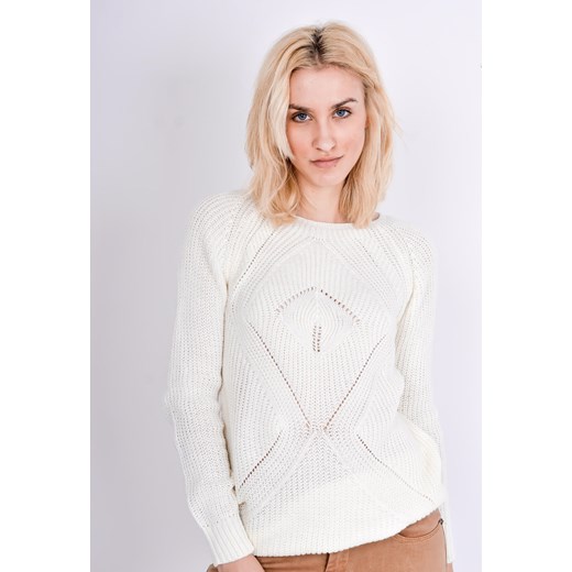 Sweter damski Zoio biały z okrągłym dekoltem 