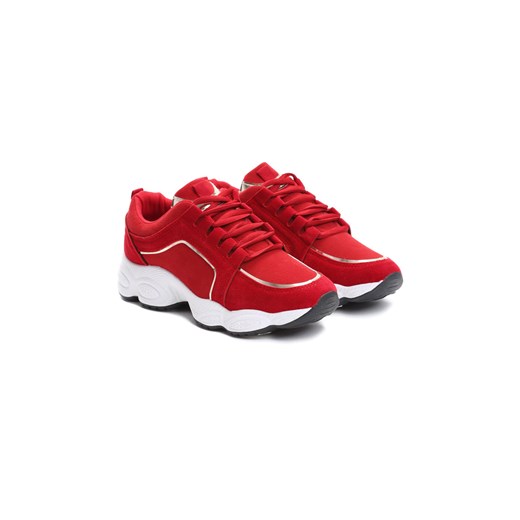 Buty sportowe damskie Born2be do biegania czerwone bez wzorów wiosenne na platformie 