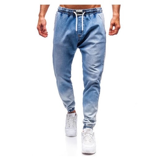 Spodnie jeansowe joggery męskie jasnoniebieskie Denley 2047 Denley  S okazyjna cena  