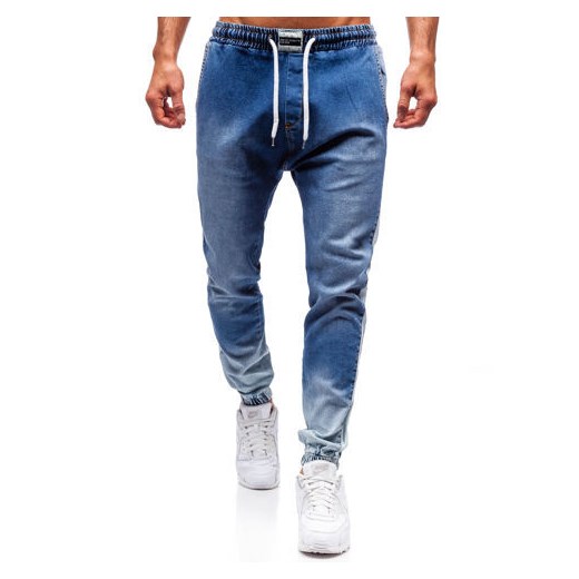 Spodnie jeansowe joggery męskie niebieskie Denley 2047 Denley  M okazja  