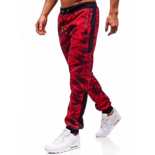 Spodnie męskie dresowe joggery czerwone Denley 55017  Denley XL okazja  