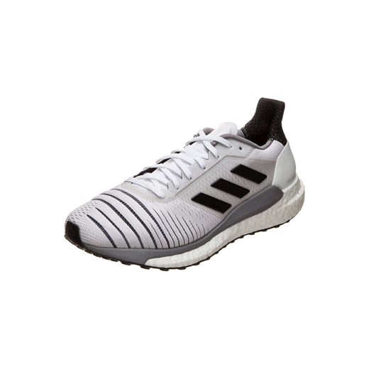 Buty sportowe damskie Adidas Performance dla biegaczy szare na płaskiej podeszwie sznurowane z gumy w paski 
