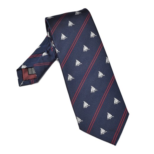 Granatowy jedwabny krawat w żaglówki