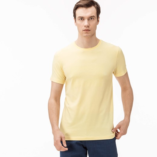T-shirt męski Lacoste z krótkim rękawem żółty z elastanu 