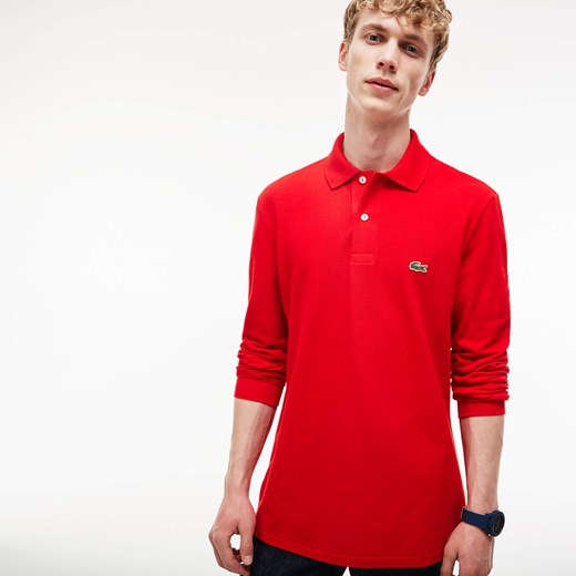 Lacoste t-shirt męski czerwony bez wzorów z długim rękawem 