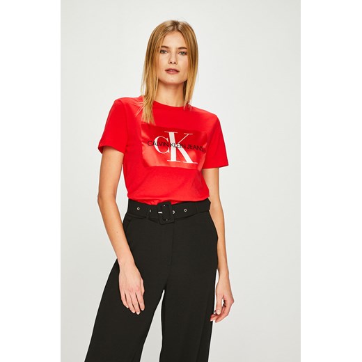 Bluzka damska Calvin Klein z napisem z okrągłym dekoltem 