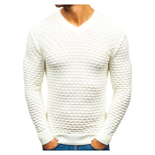 Sweter męski w serek ecru Denley 6005  Denley L promocyjna cena  