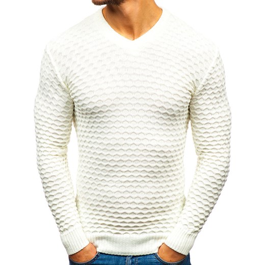 Sweter męski w serek ecru Denley 6005 Denley  XL wyprzedaż  