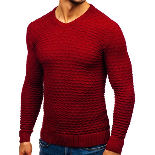 Sweter męski czerwony Denley wełniany casual 