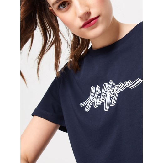 Tommy Hilfiger bluzka damska z napisami w stylu młodzieżowym z krótkim rękawem 