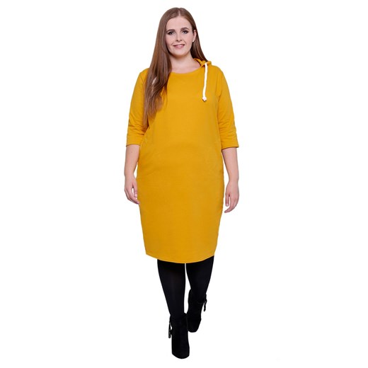 Sukienka żółta na co dzień z elastanu z okrągłym dekoltem bez wzorów 