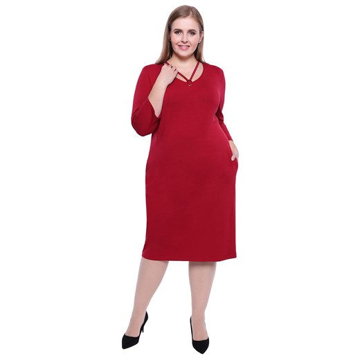 Sukienka czerwona gładka z elastanu elegancka 
