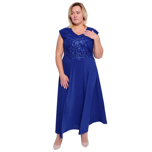 Sukienka niebieska na bal prosta koronkowa maxi glamour 