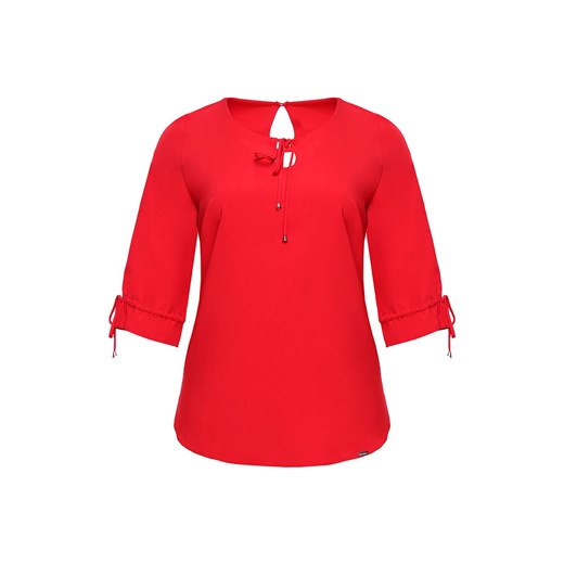 Czerwona bluzka z wiązaniem na dekolcie   48 Modne Duże Rozmiary