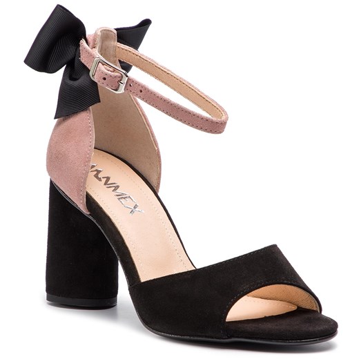 Sandały damskie Ann-Mex czarne bez wzorów na średnim obcasie zamszowe 