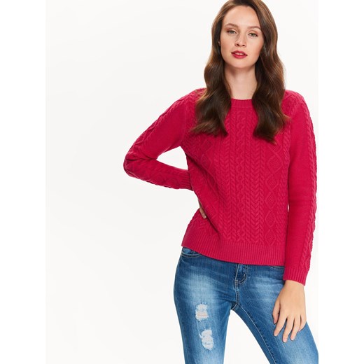 Sweter damski Top Secret z okrągłym dekoltem czerwony gładki casual 