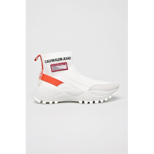 Sneakersy damskie białe Calvin Klein gładkie płaskie bez zapięcia 
