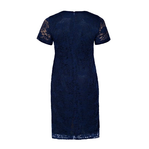 Sukienka midi niebieska elegancka z okrągłym dekoltem z krótkimi rękawami 