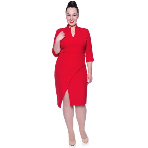 Czerwona sukienka z rozporkiem   46 Modne Duże Rozmiary
