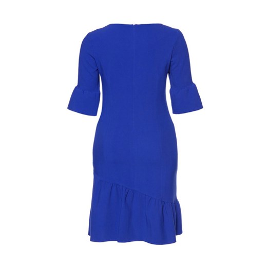 Sukienka niebieska bez wzorów wyszczuplająca na spotkanie biznesowe 