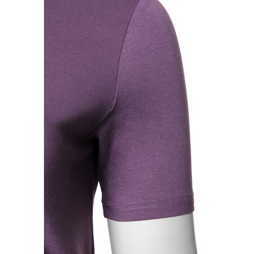 Bluzka damska z krótkim rękawem fioletowa bez wzorów z elastanu 