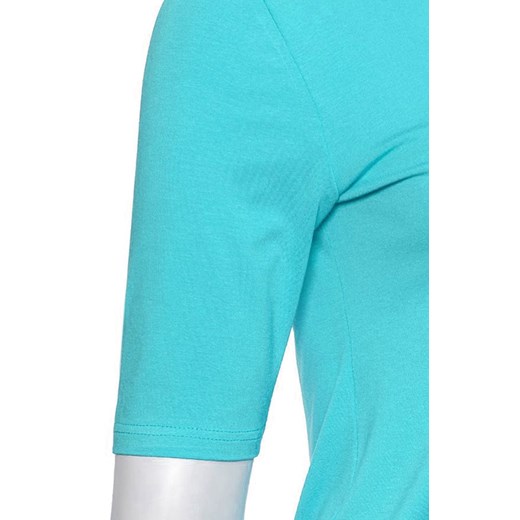 Bluzka damska niebieska z aplikacjami  z elastanu z krótkim rękawem 