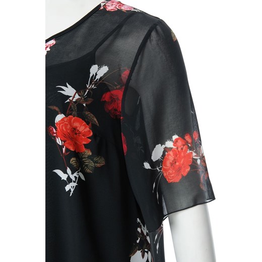 Bluzka damska vintage z krótkim rękawem z okrągłym dekoltem w kwiaty 
