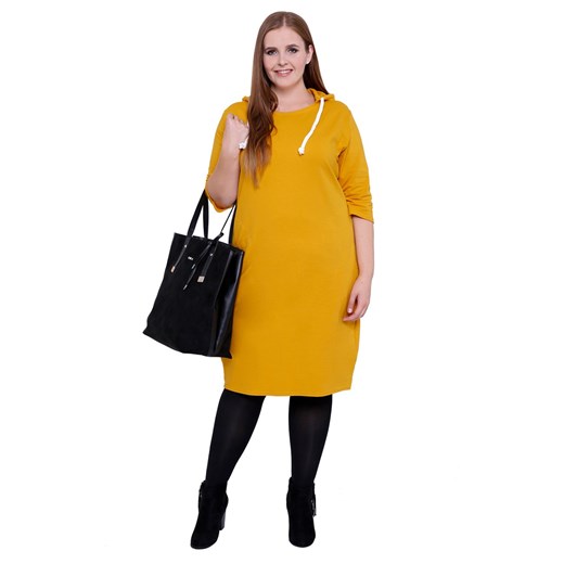 Sukienka na co dzień żółta bez wzorów z okrągłym dekoltem z długim rękawem dresowa 
