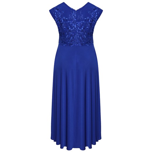 Sukienka niebieska prosta koronkowa maxi glamour 