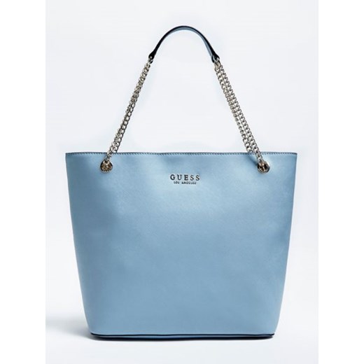 Shopper bag niebieska Guess ze skóry ekologicznej wakacyjna 