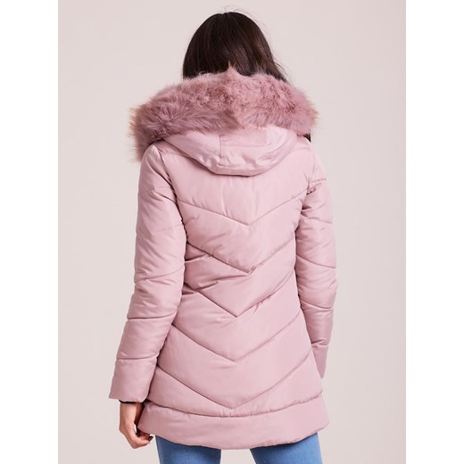 Yups kurtka damska bez wzorów z kapturem różowa na zimę długa 