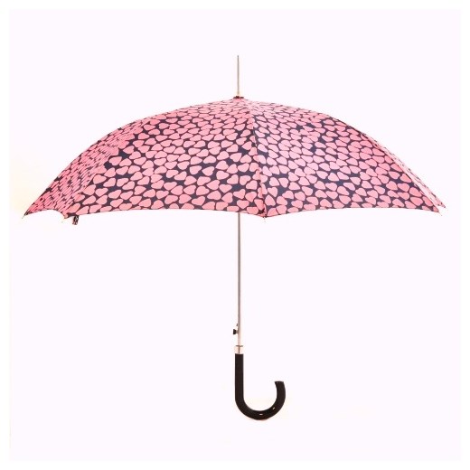 Granatowy parasol z różowymi serduszkami