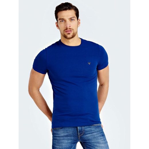 T-shirt męski Guess niebieski bez wzorów 