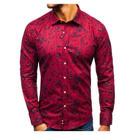 Koszula męska we wzory z długim rękawem czerwona 200G7 Denley  2XL okazyjna cena  