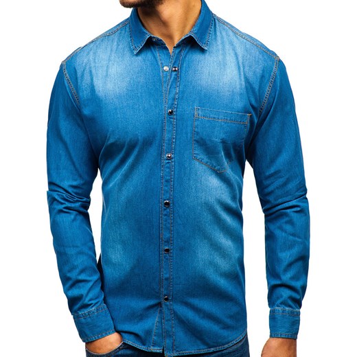 Koszula męska jeansowa z długim rękawem niebieska Denley 1316 Denley  XL okazja  