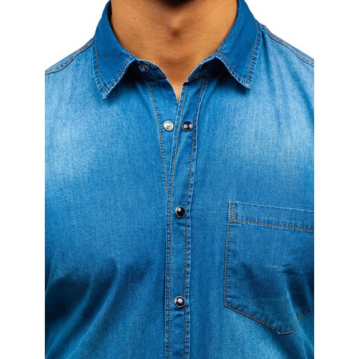 Koszula męska jeansowa z długim rękawem niebieska Denley 1316 Denley  M okazyjna cena  