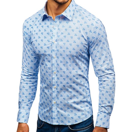 Koszula męska we wzory z długim rękawem biało-niebieska 300G36 Denley  3XL promocja  