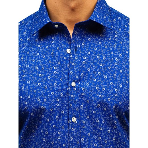 Koszula męska we wzory z długim rękawem niebieska 201G64 Denley  S wyprzedaż  