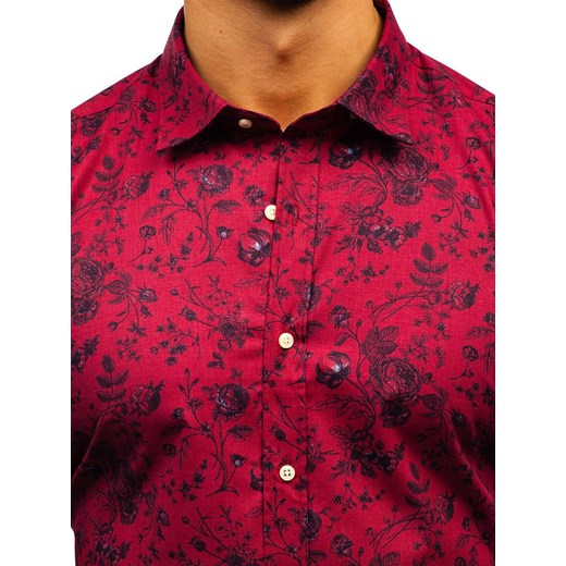 Koszula męska we wzory z długim rękawem czerwona 200G7  Denley M okazyjna cena  