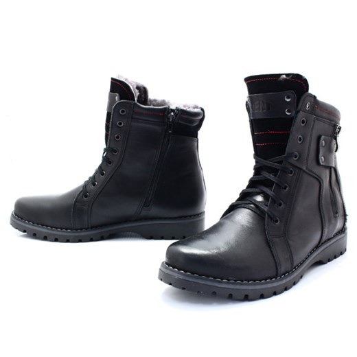 Buty zimowe męskie granatowe Kent sznurowane w stylu militarnym 