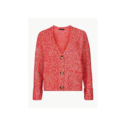 Sweter damski Marks & Spencer z dekoltem v czerwony bez wzorów 