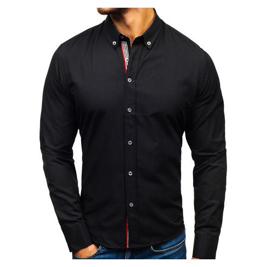 Koszula męska we wzory z długim rękawem czarna Bolf 8843 Denley  2XL okazyjna cena  