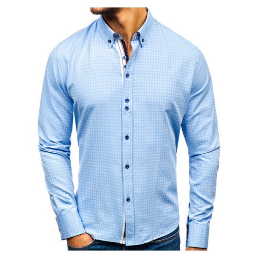 Koszula męska we wzory z długim rękawem błękitna Bolf 8841 Denley  M okazja  
