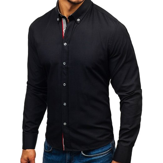 Koszula męska we wzory z długim rękawem czarna Bolf 8843  Denley M wyprzedaż  