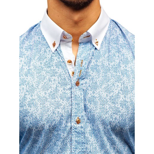 Koszula męska we wzory z długim rękawem błękitna Bolf 8842 Denley  M okazyjna cena  