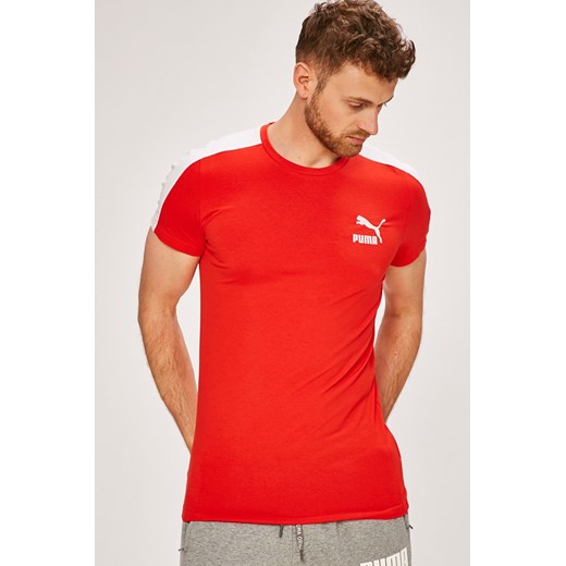 Puma t-shirt męski czerwony z napisami z krótkim rękawem 