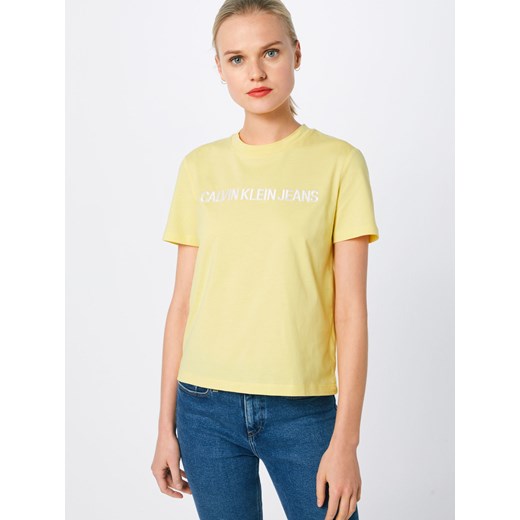 Calvin Klein bluzka damska z krótkim rękawem z jerseyu żółta z haftem 