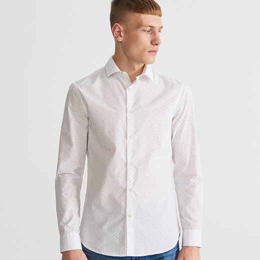 Reserved - Koszula slim fit z drobnym wzorem - Biały  Reserved L 