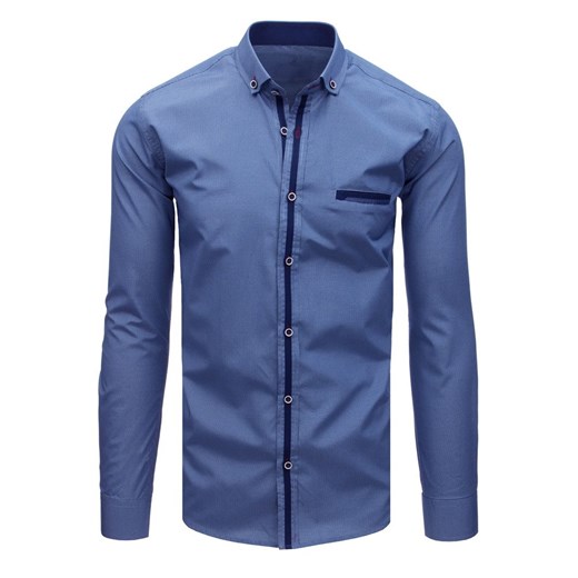Elegancka koszula męska w krateczkę ciemnoniebieska (dx1685)  Dstreet M 
